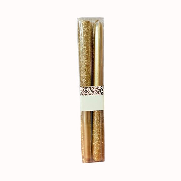Holiday Gold Glitter Taper Candles Two Tone Set Of 8 Sparkle By Cynthia Rowley - Picture 5 of 13